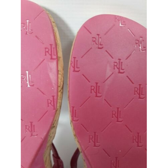Lauren Ralph Lauren Size 9B Reeta Pink Thong Wedge Heel T-Strap Sandals - Picture 9 of 11